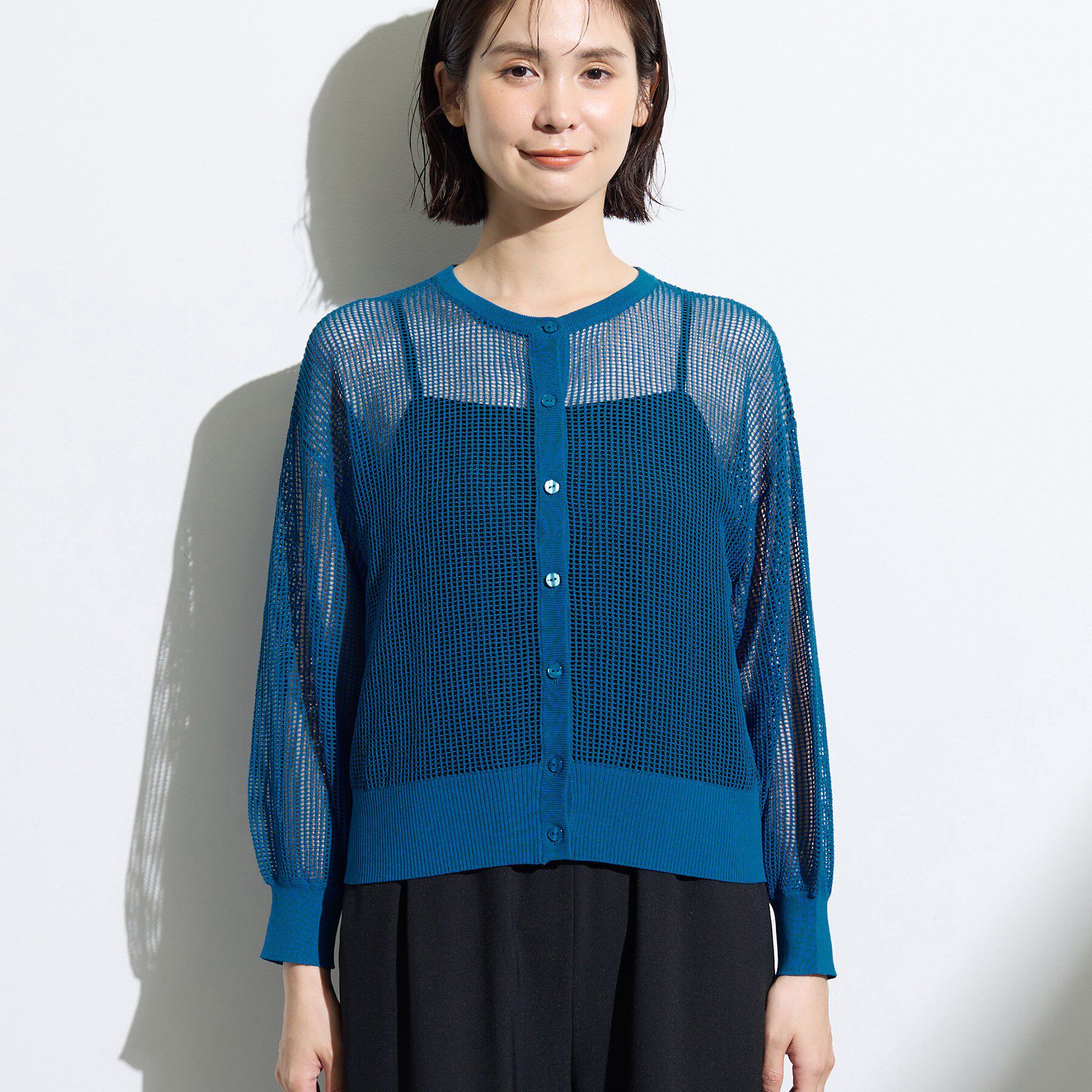 INDIVI「【大人シアー】メッシュ編みニットカーディガン」|カーディガン|
