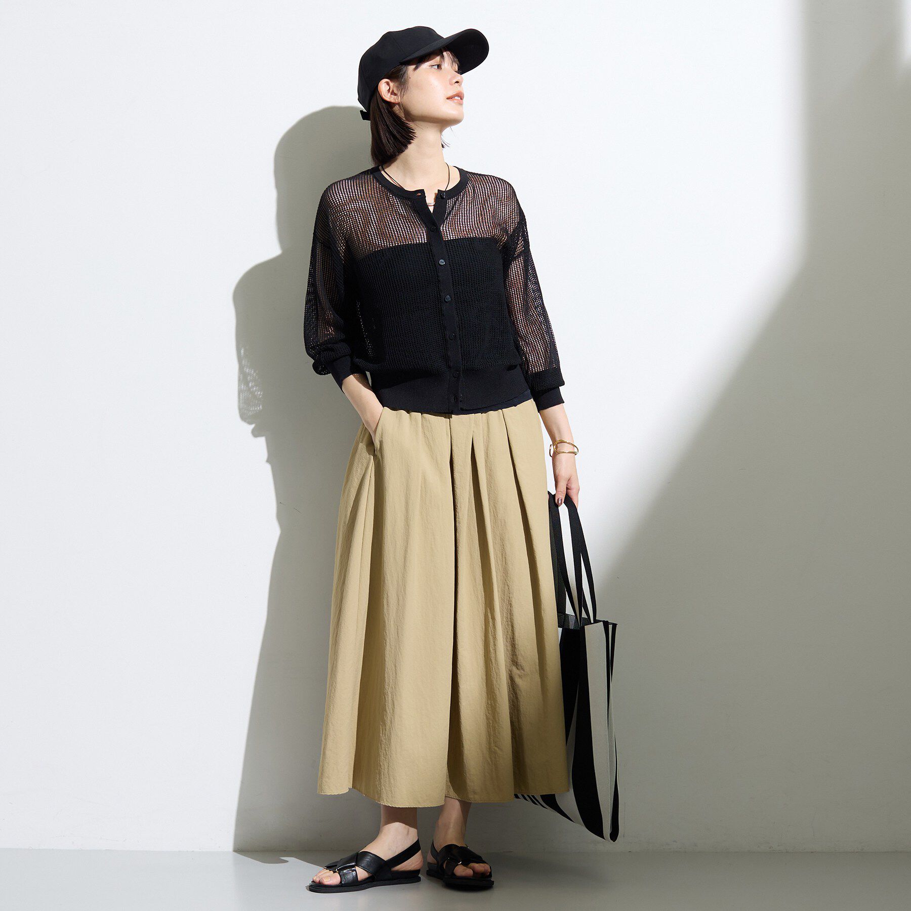 INDIVI「【大人シアー】メッシュ編みニットカーディガン」|カーディガン|