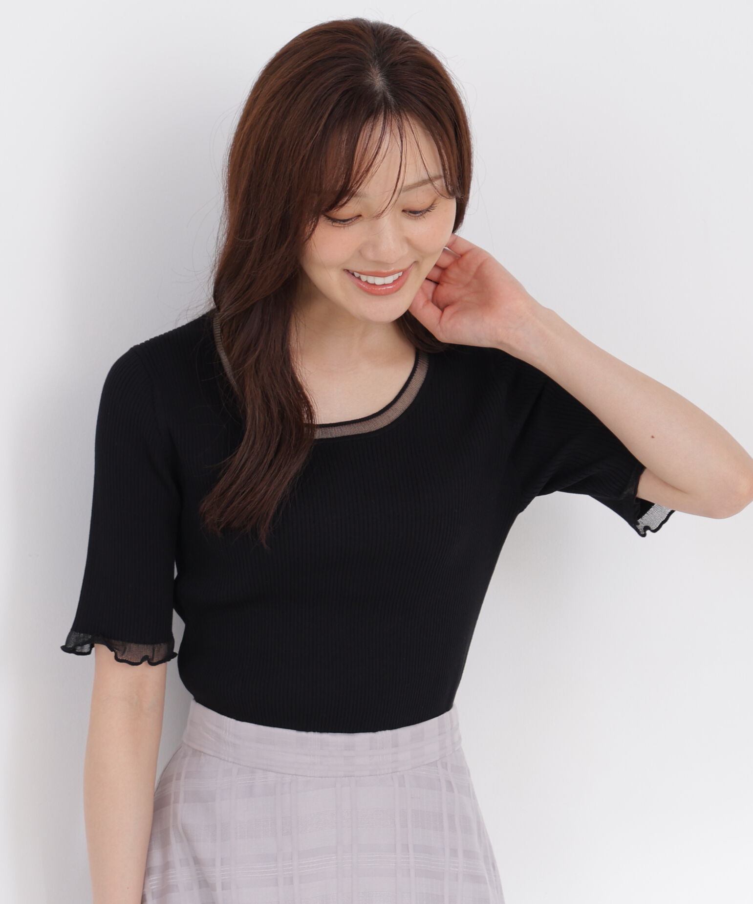 PROPORTION BODY DRESSING「半袖部分シアーリブニット」|ニット・セーター|
