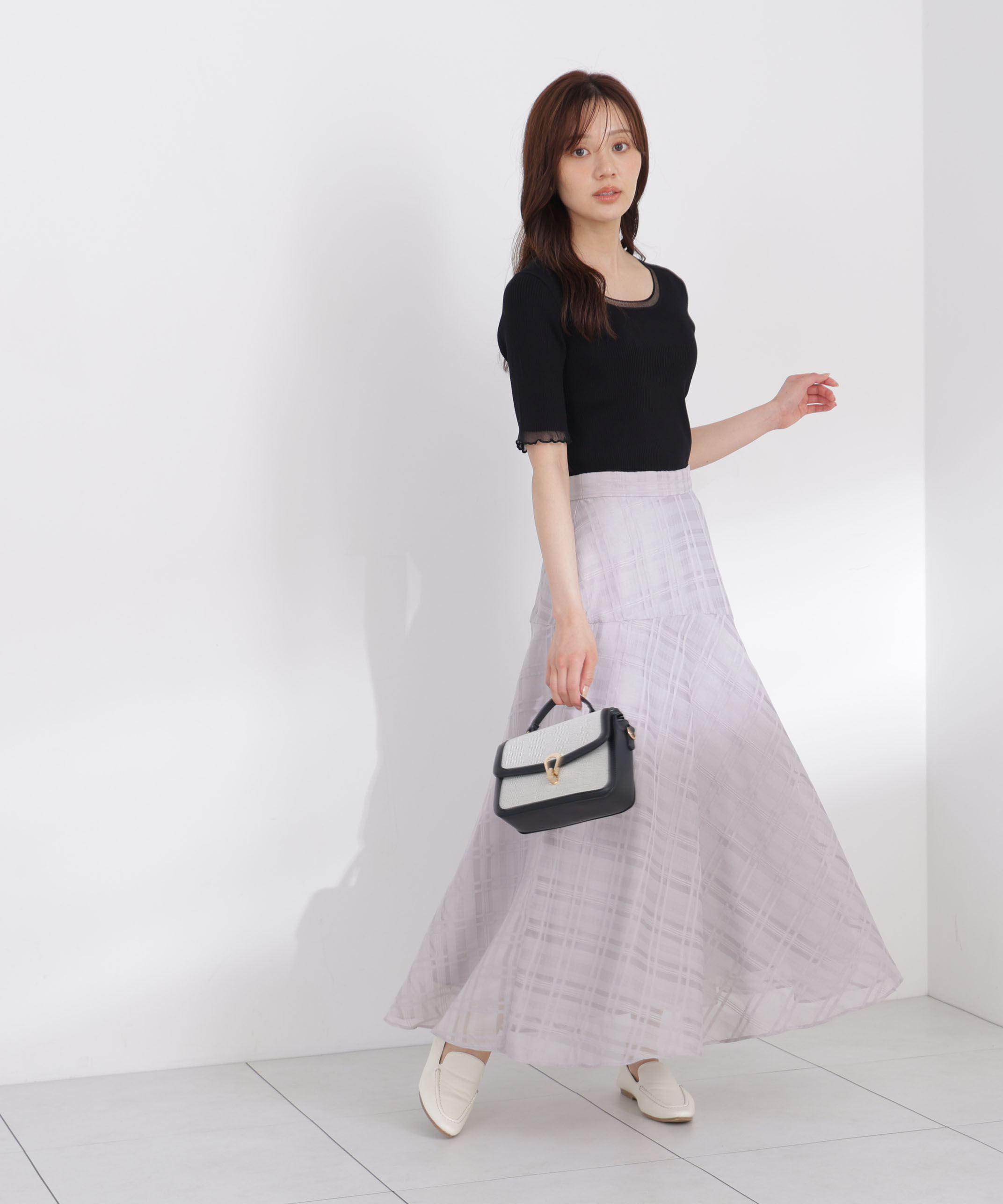 PROPORTION BODY DRESSING「半袖部分シアーリブニット」|ニット・セーター|