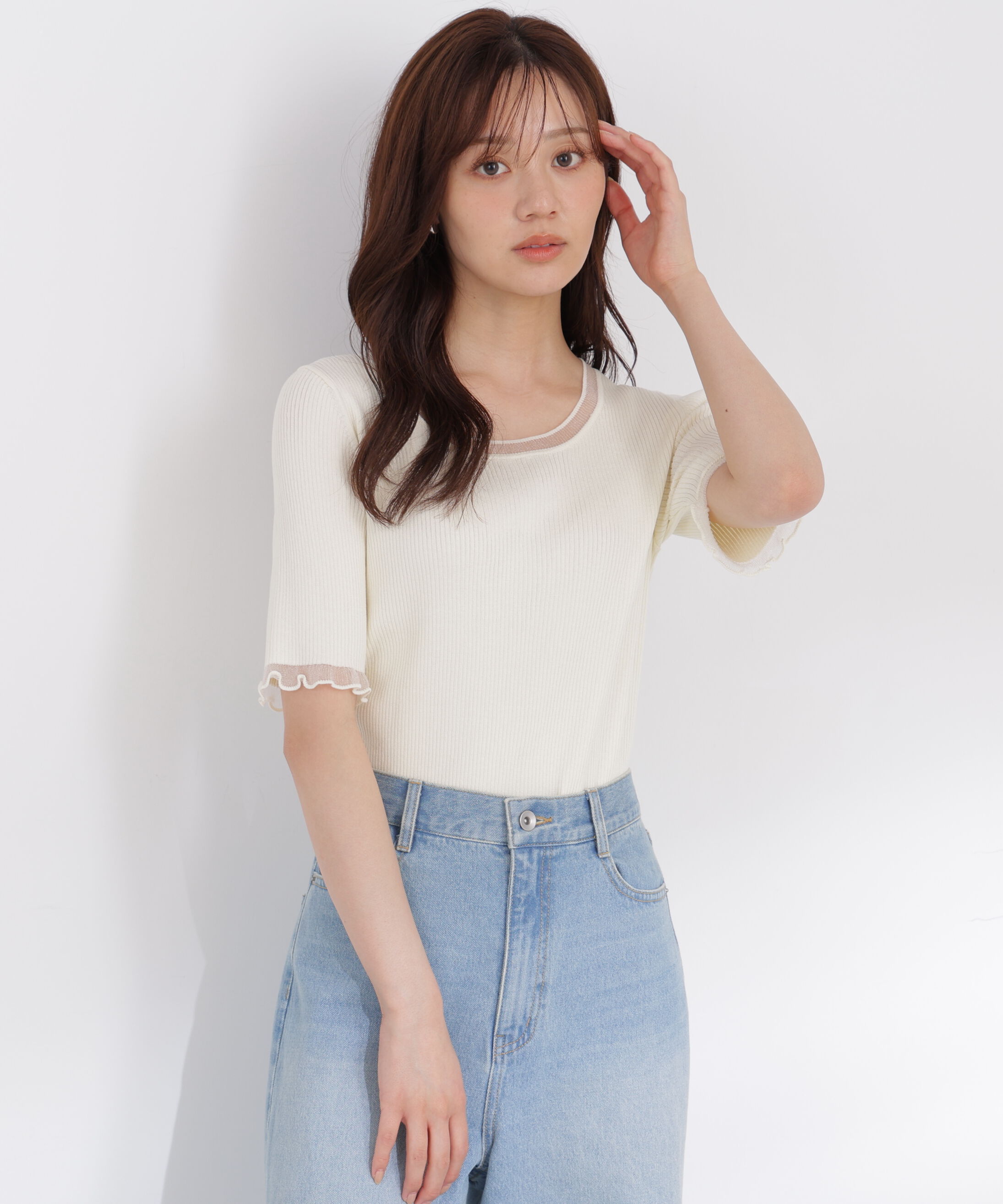 PROPORTION BODY DRESSING「半袖部分シアーリブニット」|ニット・セーター|