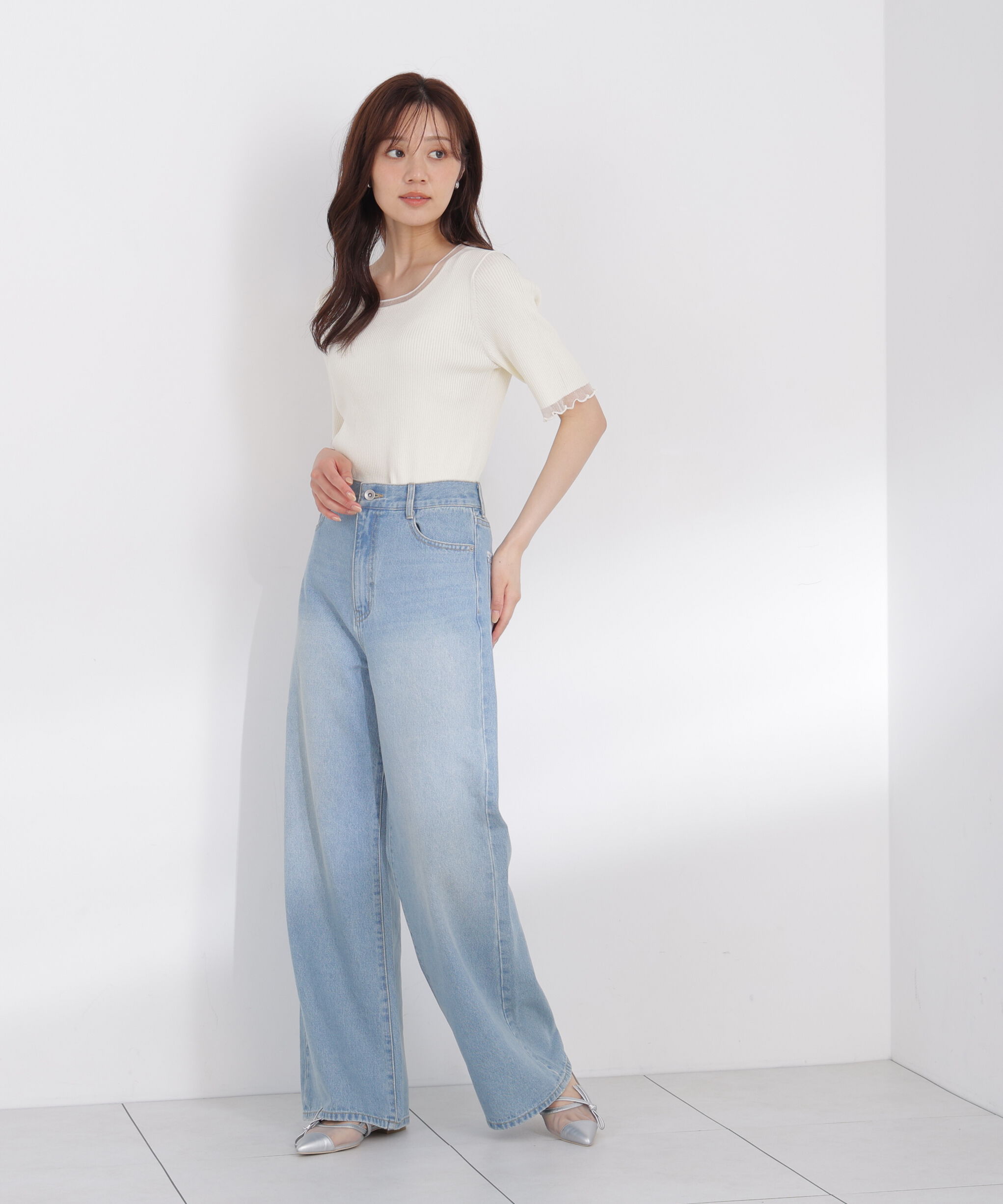 PROPORTION BODY DRESSING「半袖部分シアーリブニット」|ニット・セーター|