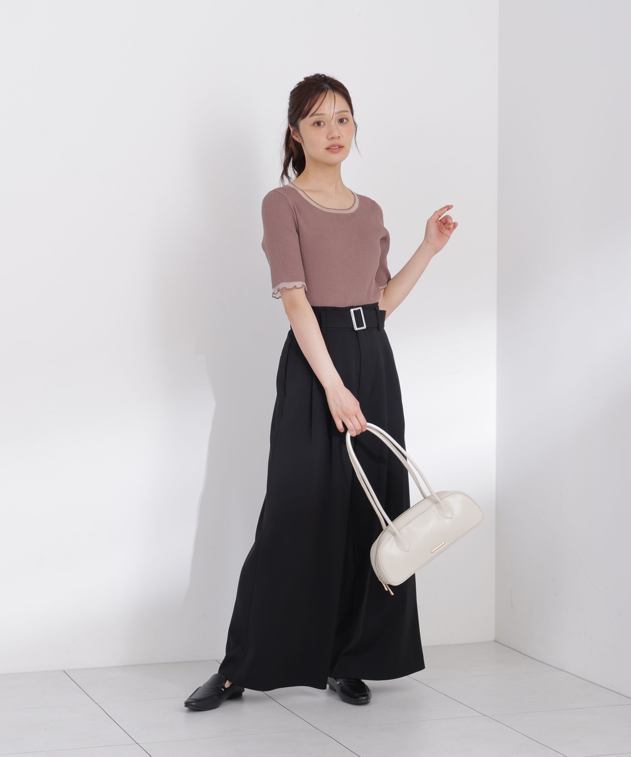 PROPORTION BODY DRESSING「半袖部分シアーリブニット」|ニット・セーター|