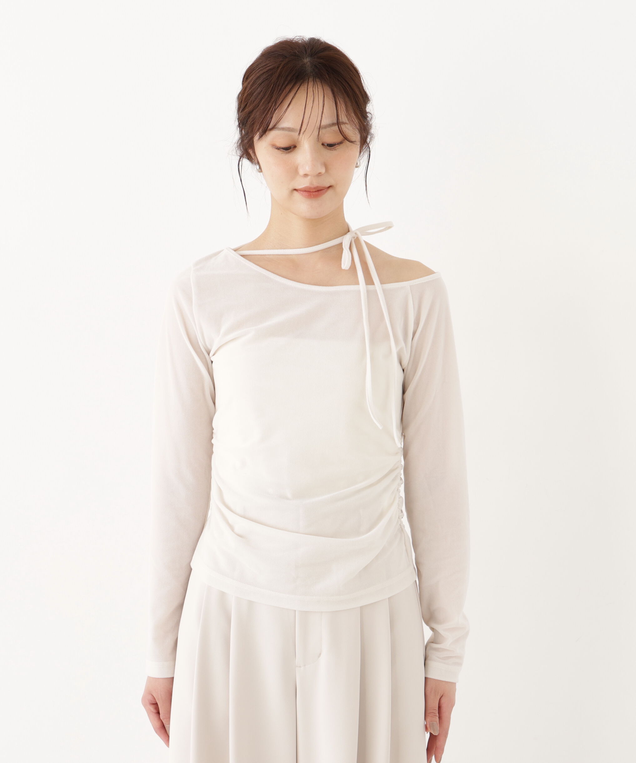  「＜a/mie＞リボンシアーベロアカットソー」|Tシャツ・カットソー|