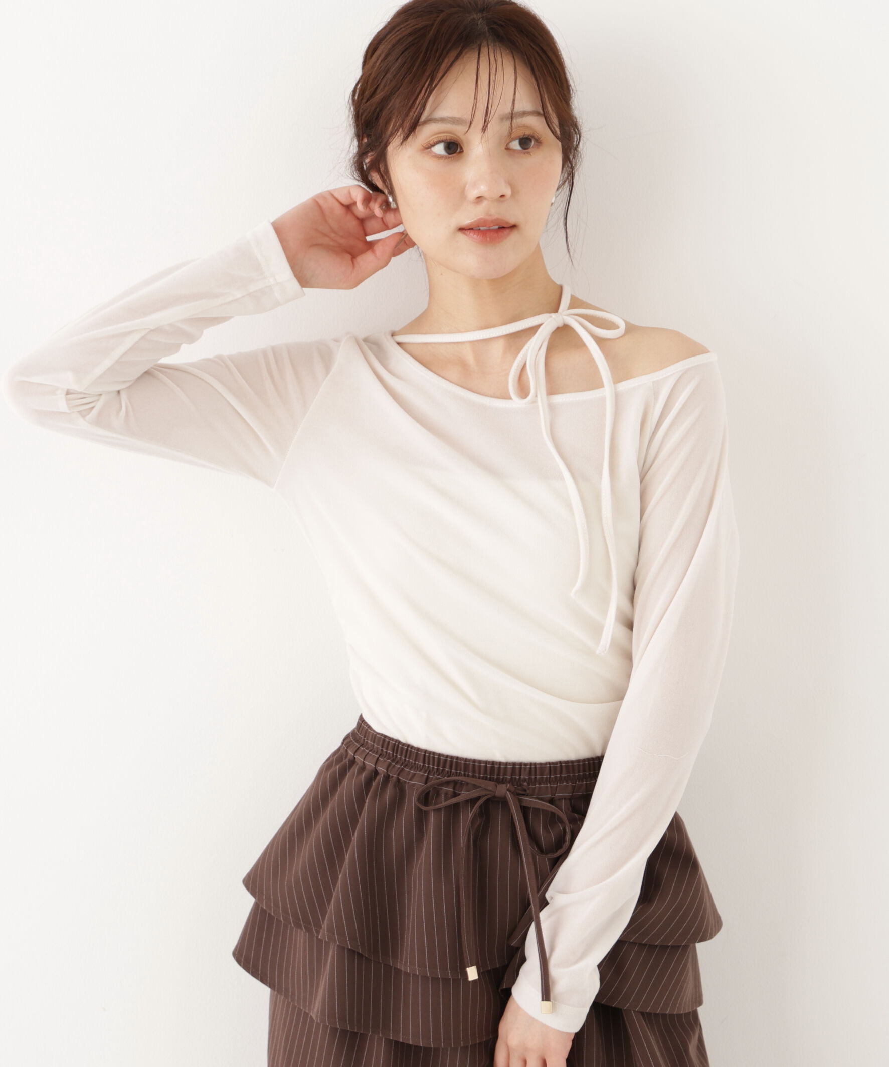  「＜a/mie＞リボンシアーベロアカットソー」|Tシャツ・カットソー|
