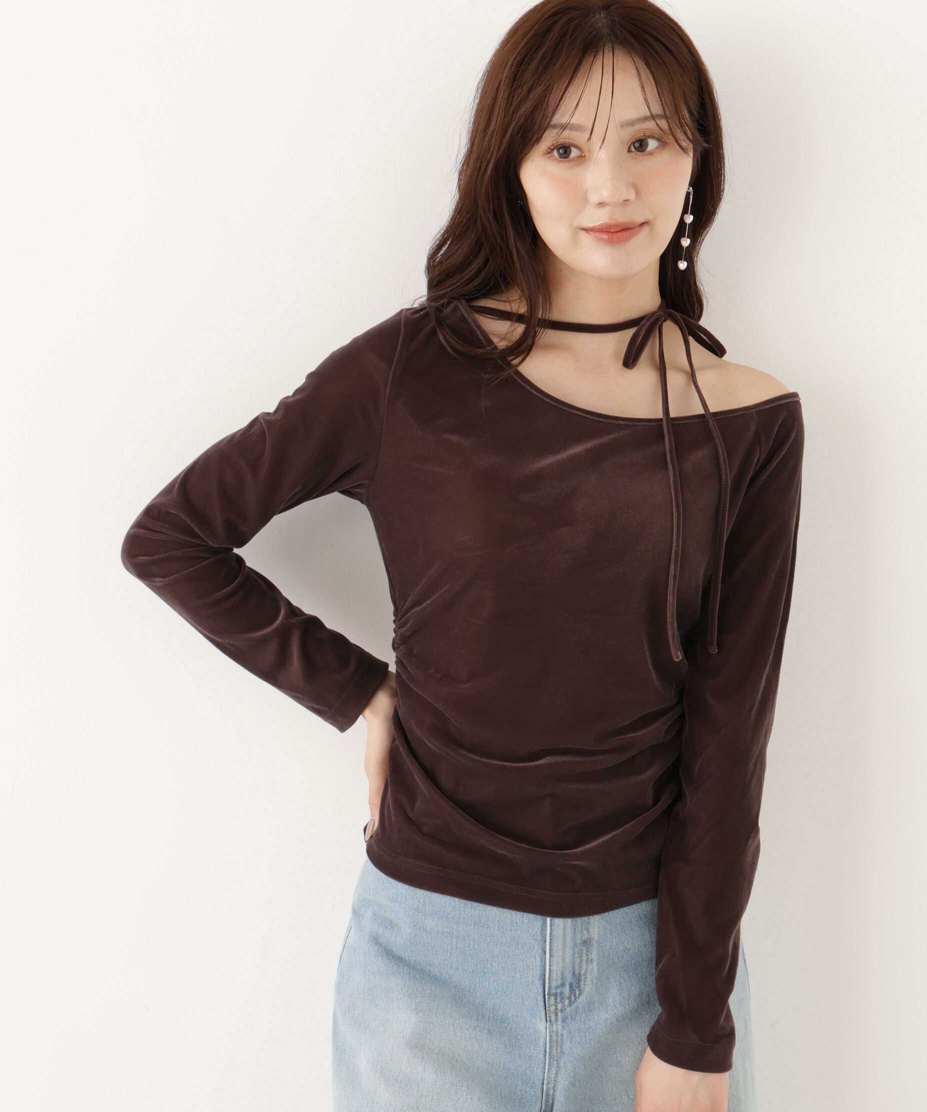 「＜a/mie＞リボンシアーベロアカットソー」|Tシャツ・カットソー|