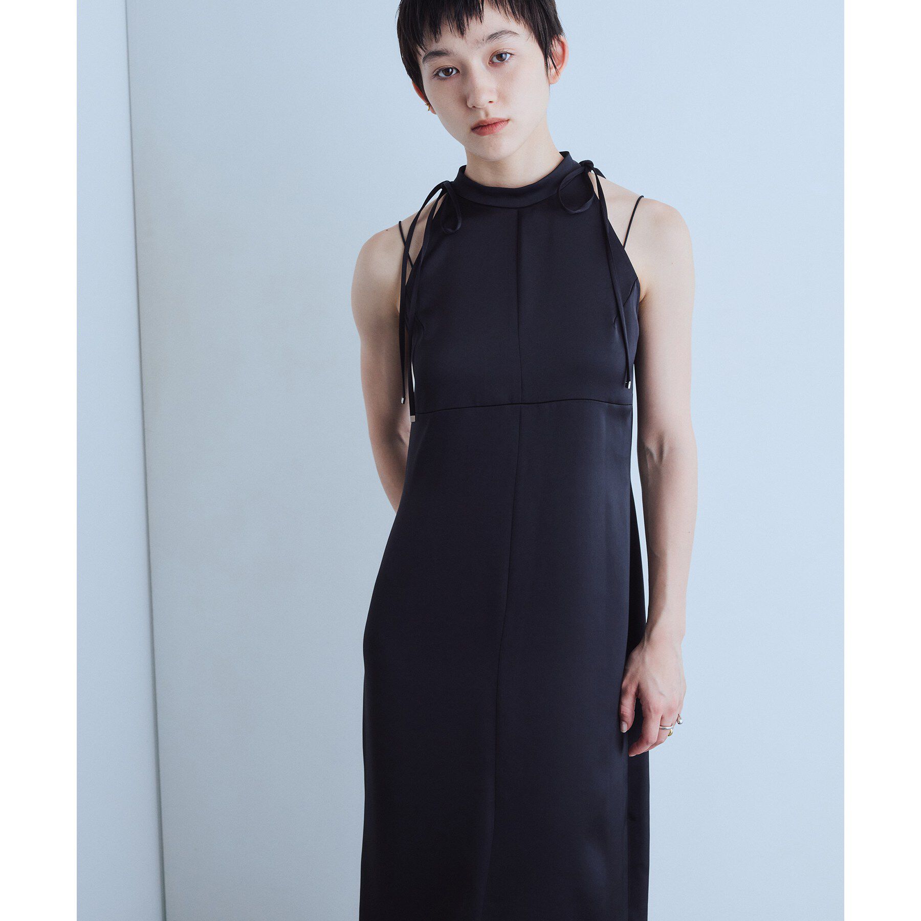 CODE A「ribbon satin dress」|ワンピース|ブラック(019)