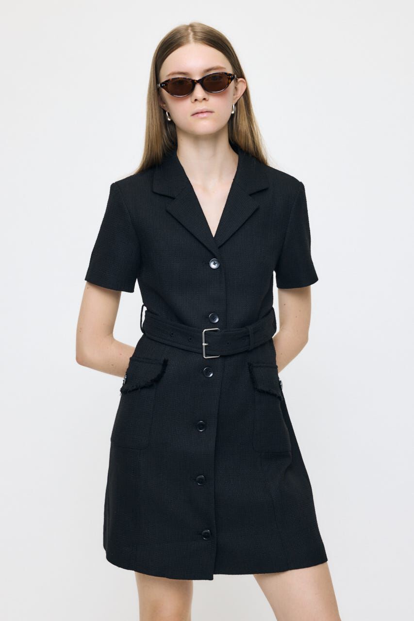 MOUSSY「TWEEDED MINI ドレス」|ワンピース|BLK