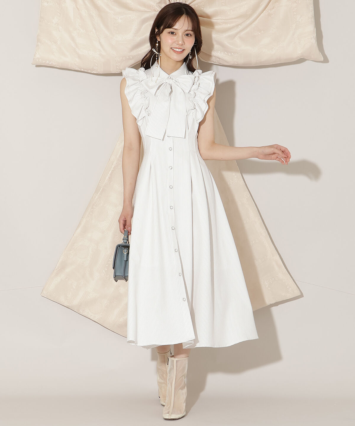 WILLSELECTION「フリルスリーブリボンタイシャツワンピース」|ワンピース|white/borderｽﾄﾗｲﾌﾟ