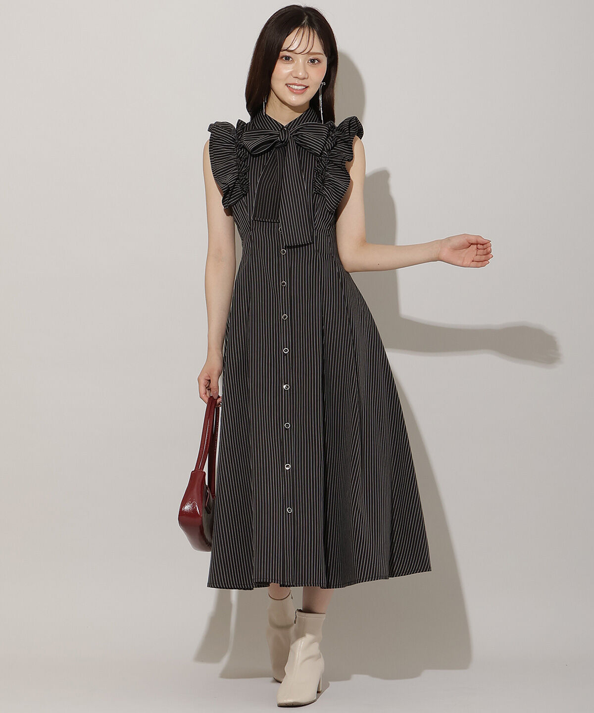 WILLSELECTION「フリルスリーブリボンタイシャツワンピース」|ワンピース|black/borderｽﾄﾗｲﾌﾟ