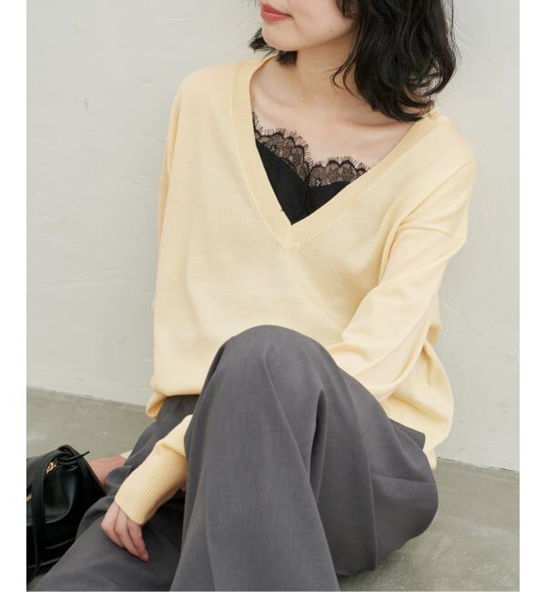 SLOBE IENA「《シリーズあり》ウォッシャブルプレーンオーバーVネックニット」|ニット・セーター|イエロー