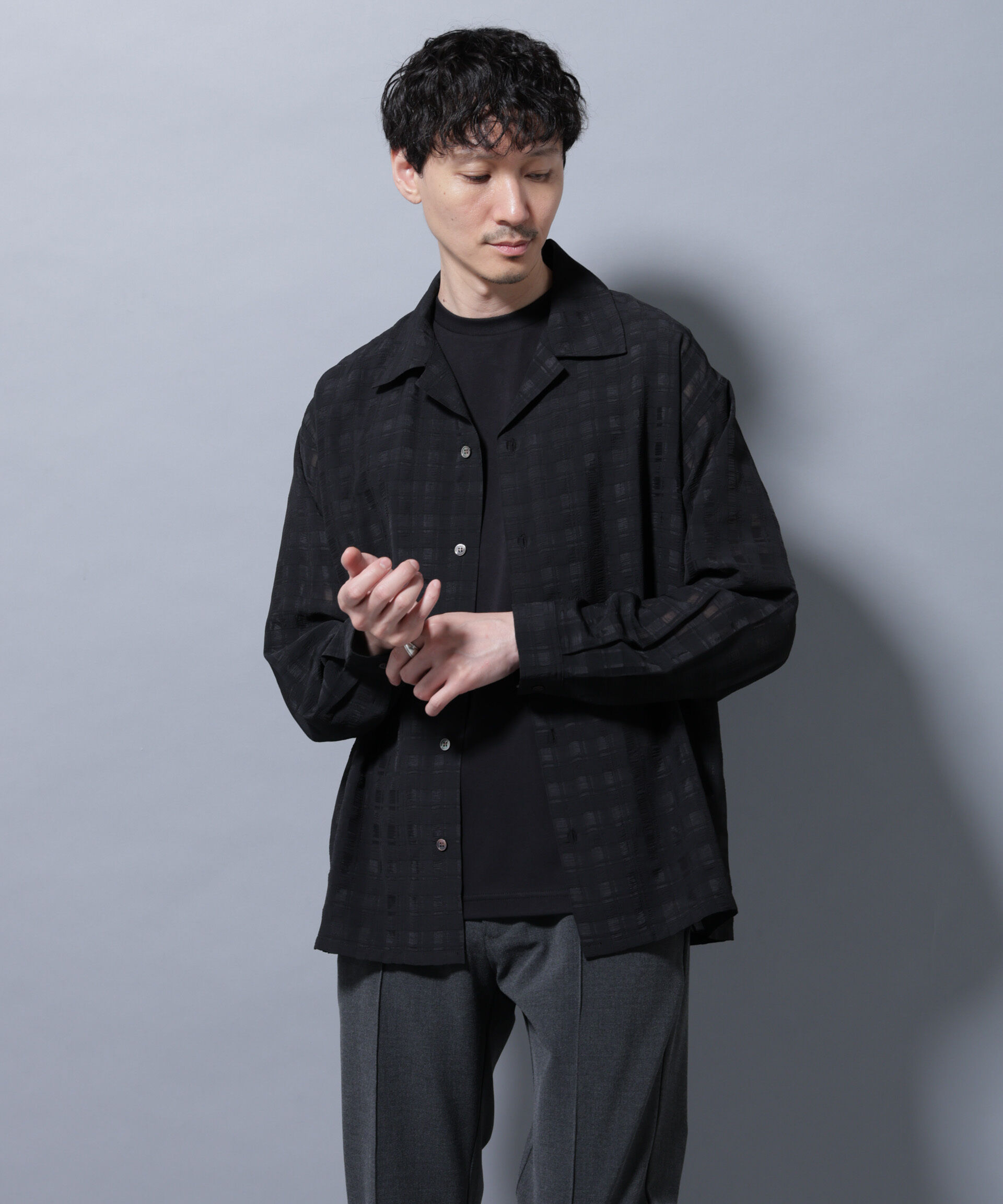 NANO universe「シースルーチェックシャツ 長袖」|シャツ・ブラウス|