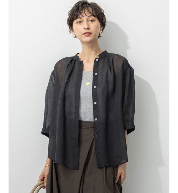 23区「【洗える】シアービエラ タックデザイン ブラウス」|シャツ・ブラウス|ブラック系