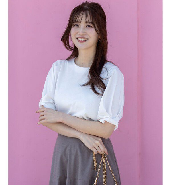 ANY SIS「【撥水・汗ジミ防止・UVケア・洗える】袖タック Tシャツ」|Tシャツ・カットソー|オフ