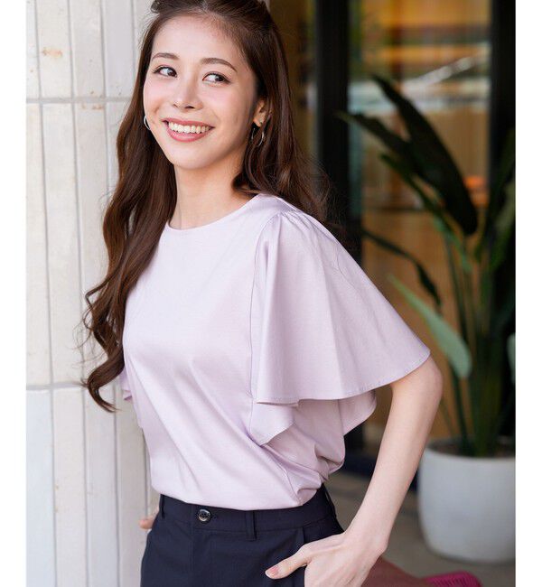 ANY SIS「【シルクタッチさら魅せTシャツ】袖フレア プルオーバー」|Tシャツ・カットソー|ラベンダー