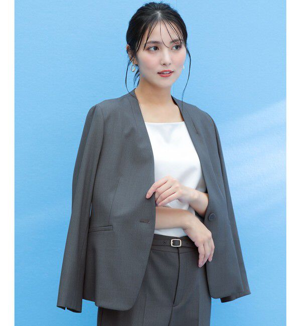 ANY SIS「【WEB・一部店舗限定】ウーステッドエステル カラーレスジャケット」|ノーカラージャケット|
