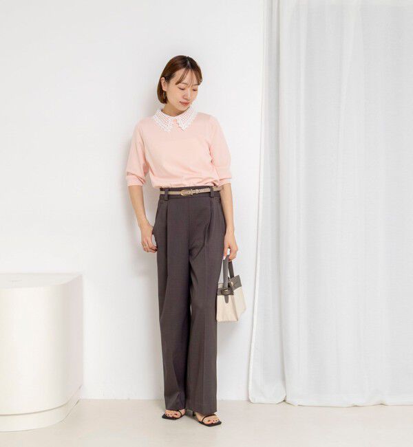 NOLLEY'S「【WEB＆一部店舗限定カラー】《手洗い可能》襟レース取り外し6分袖プルオーバー」|ニット・セーター|