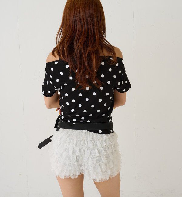  「ギャザーオフショルドットトップス」|Tシャツ・カットソー|