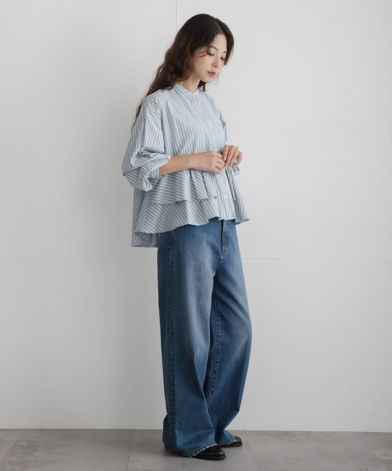 Sonny Label 「『WEB限定』バンドカラーフリルストライプシャツ」|シャツ・ブラウス|
