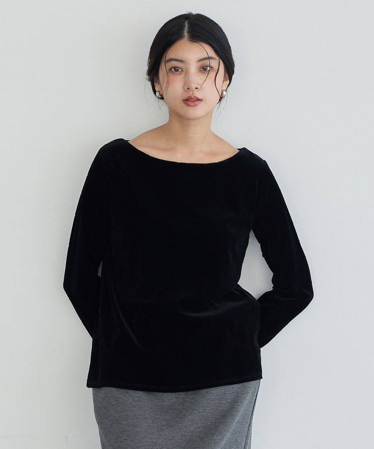 YECCA VECCA「長袖ベロアトップス」|Tシャツ・カットソー|Black