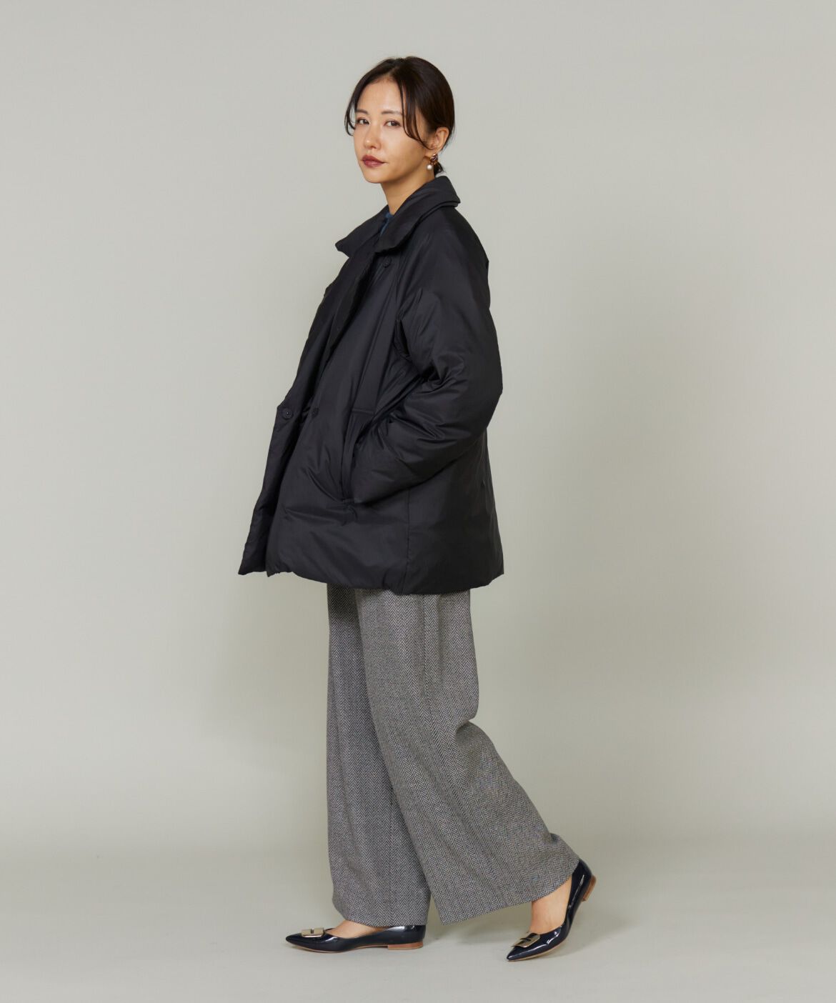 Le Souk「《大きいサイズ》ヘリンボーンストレートワイドパンツ」|その他|