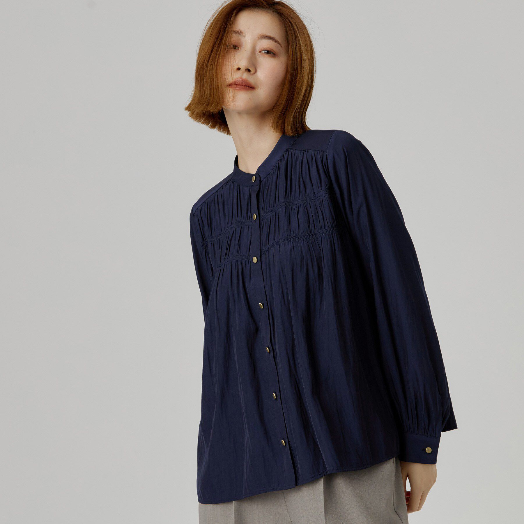 grove「【お仕事◎】ヴィンテージサテンシャーリングブラウス」|シャツ・ブラウス|