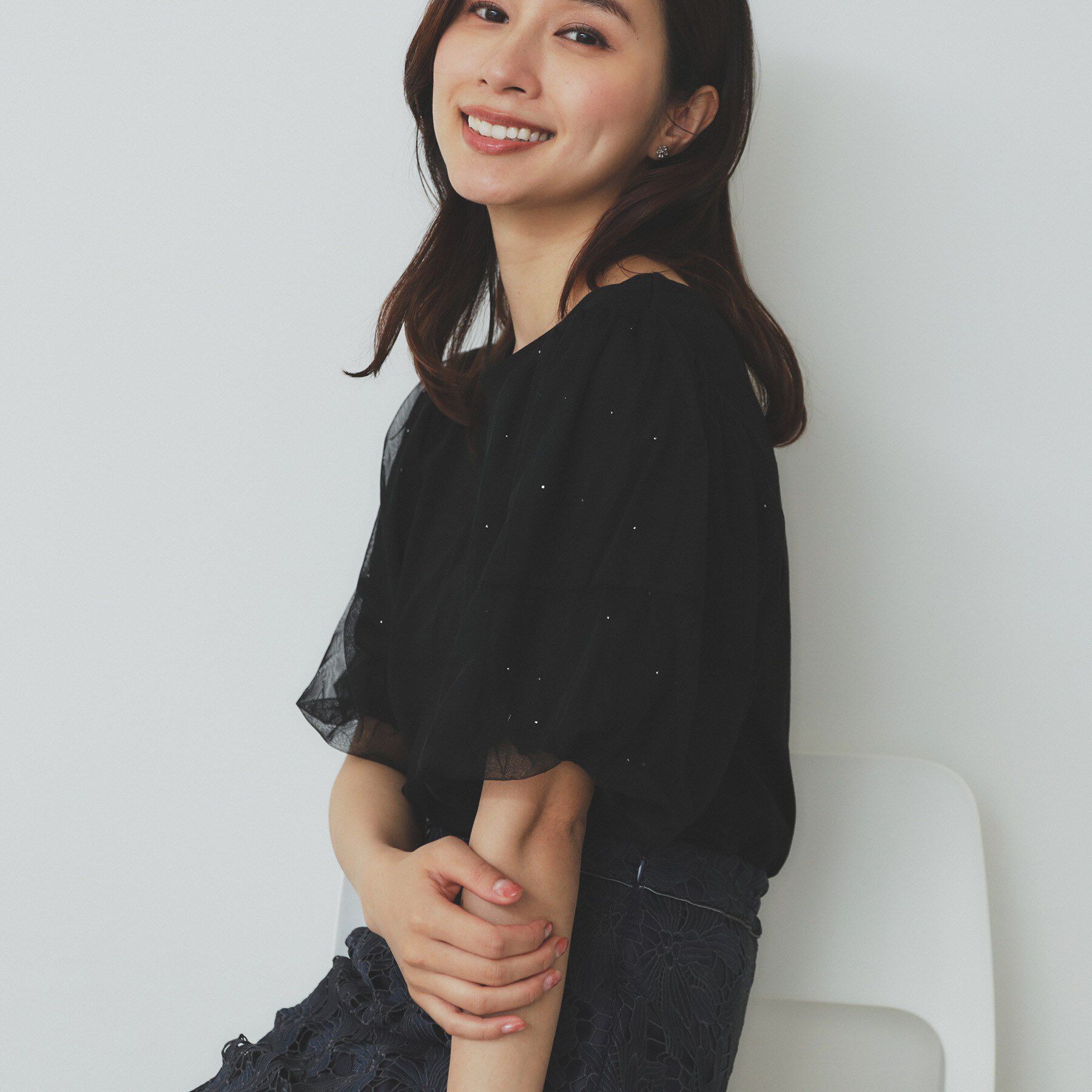 index「チュールドッキングバルーントップス【洗濯機洗い可／接触冷感】」|Tシャツ・カットソー|ブラック(019)