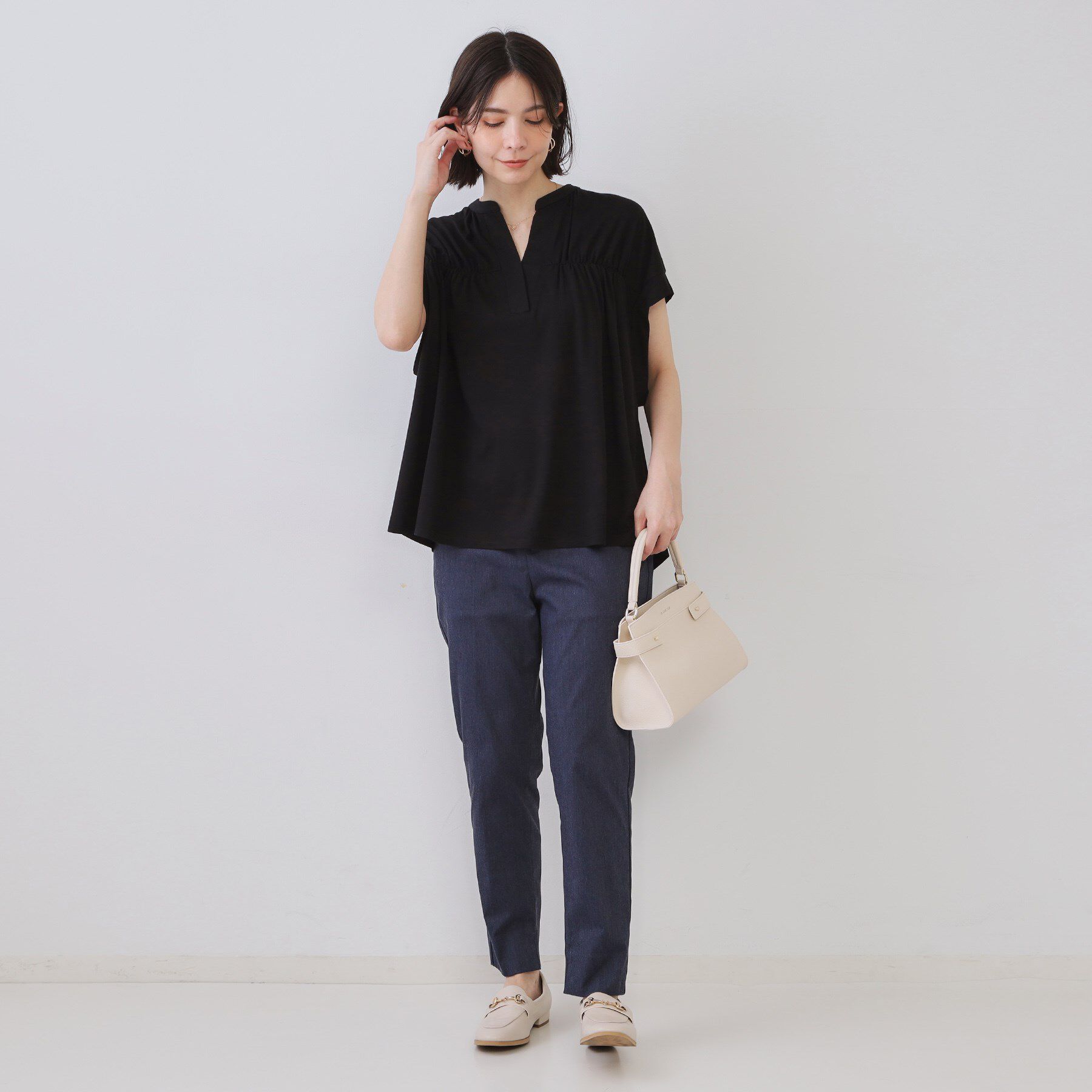 OPAQUE.CLIP「スキッパーフレアカットソー【接触冷感／洗濯機洗い可】」|Tシャツ・カットソー|