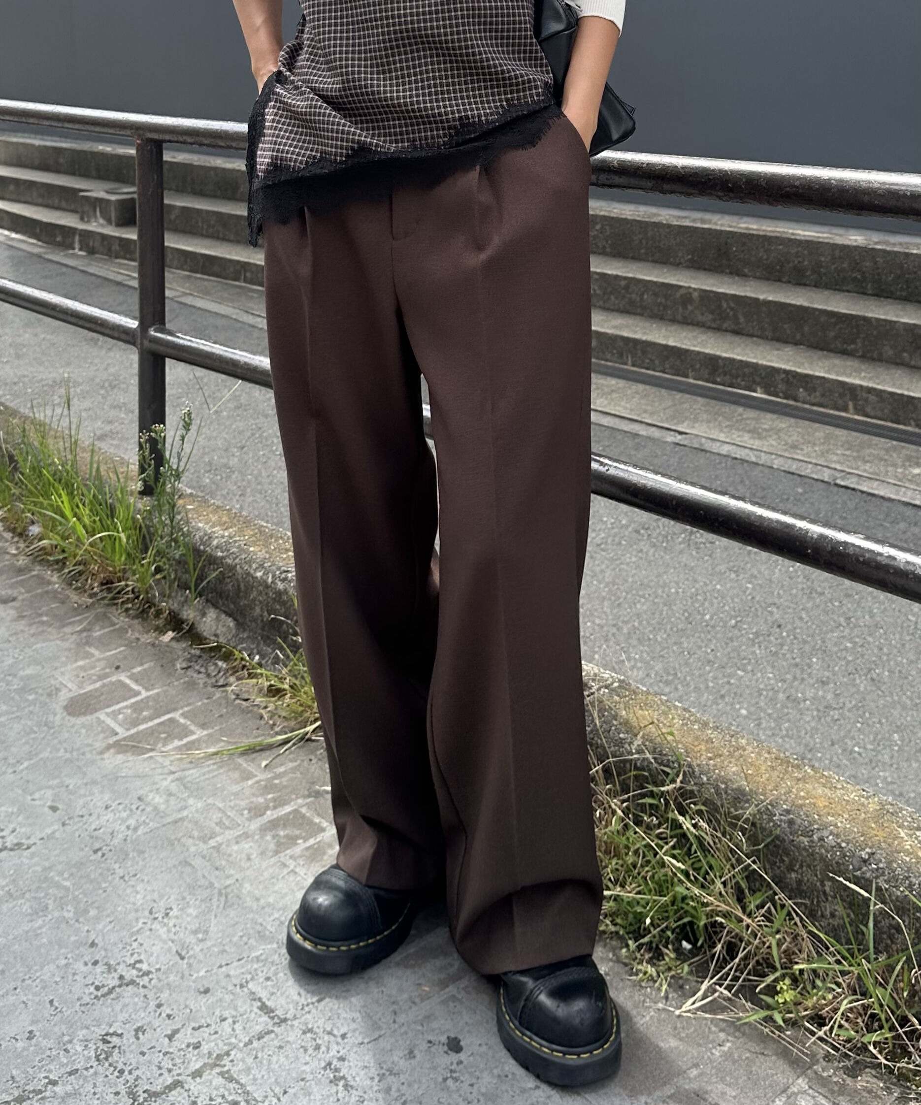  「ｳｰﾙ調ﾜﾝﾀｯｸﾜｲﾄﾞﾊﾟﾝﾂ[切らずに履ける身長別ｻｲｽﾞ/低  」|その他|ブラウン