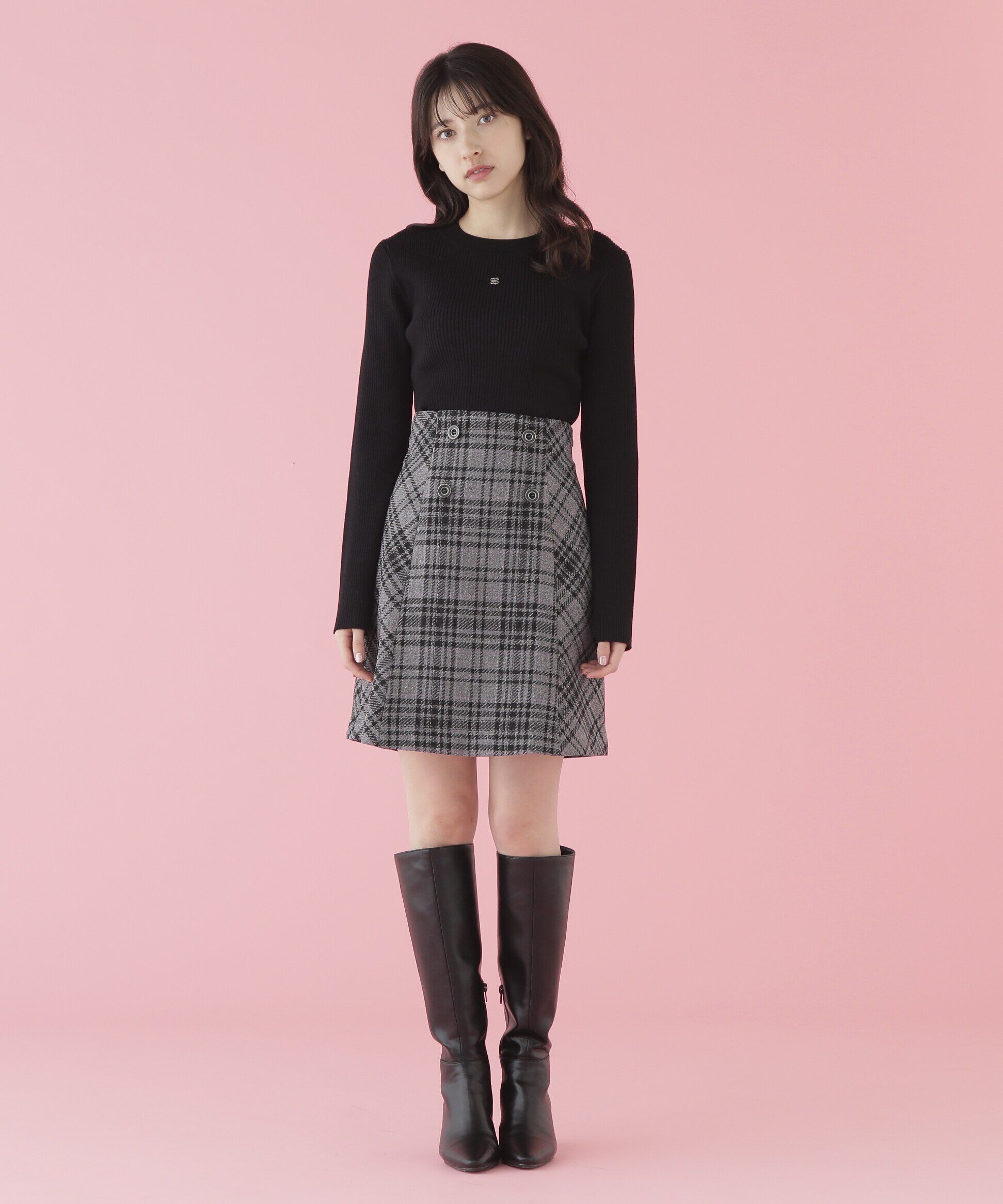  「長袖リブデザインロゴプレートニット」|ニット・セーター|