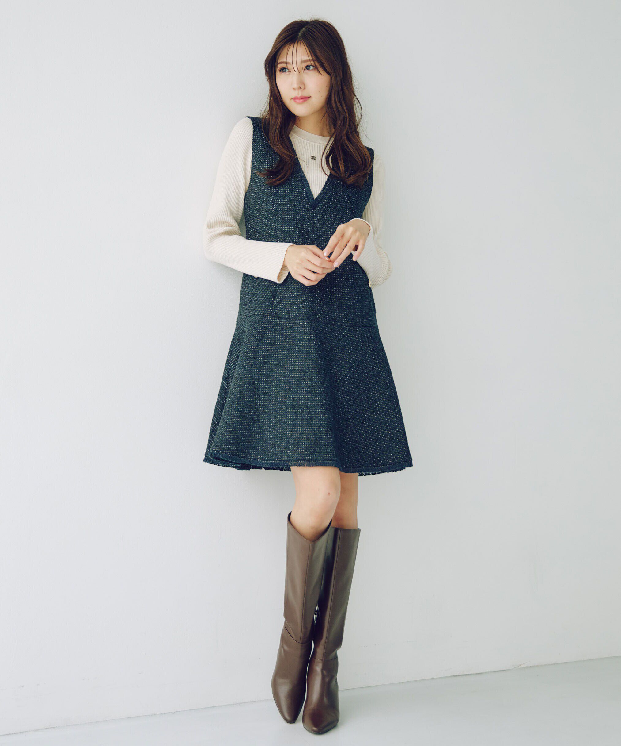  「長袖リブデザインロゴプレートニット」|ニット・セーター|