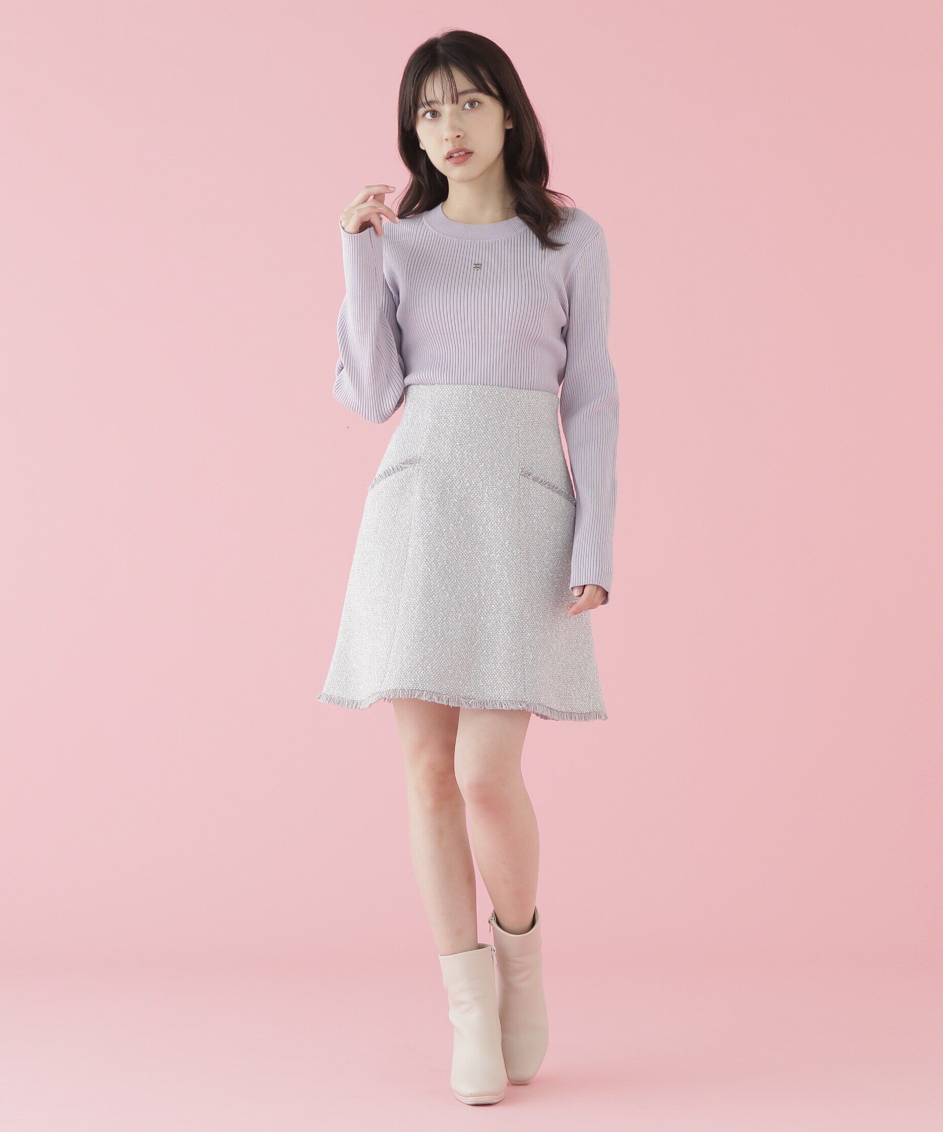  「長袖リブデザインロゴプレートニット」|ニット・セーター|