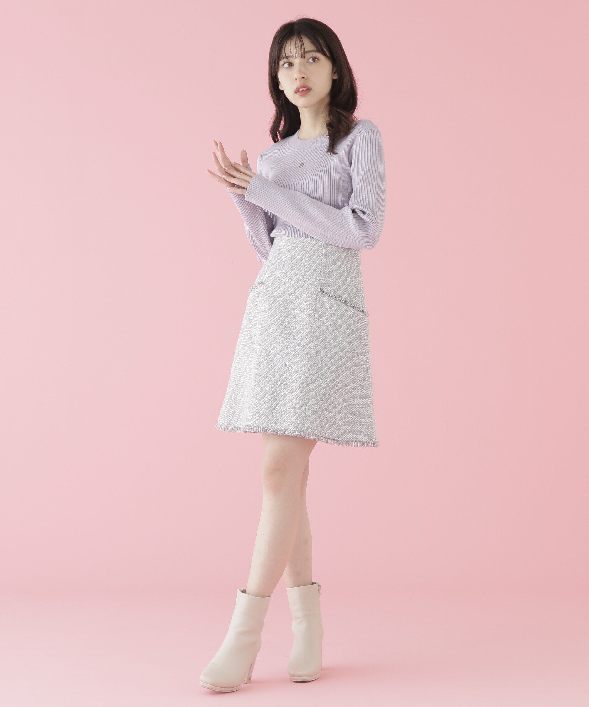  「長袖リブデザインロゴプレートニット」|ニット・セーター|