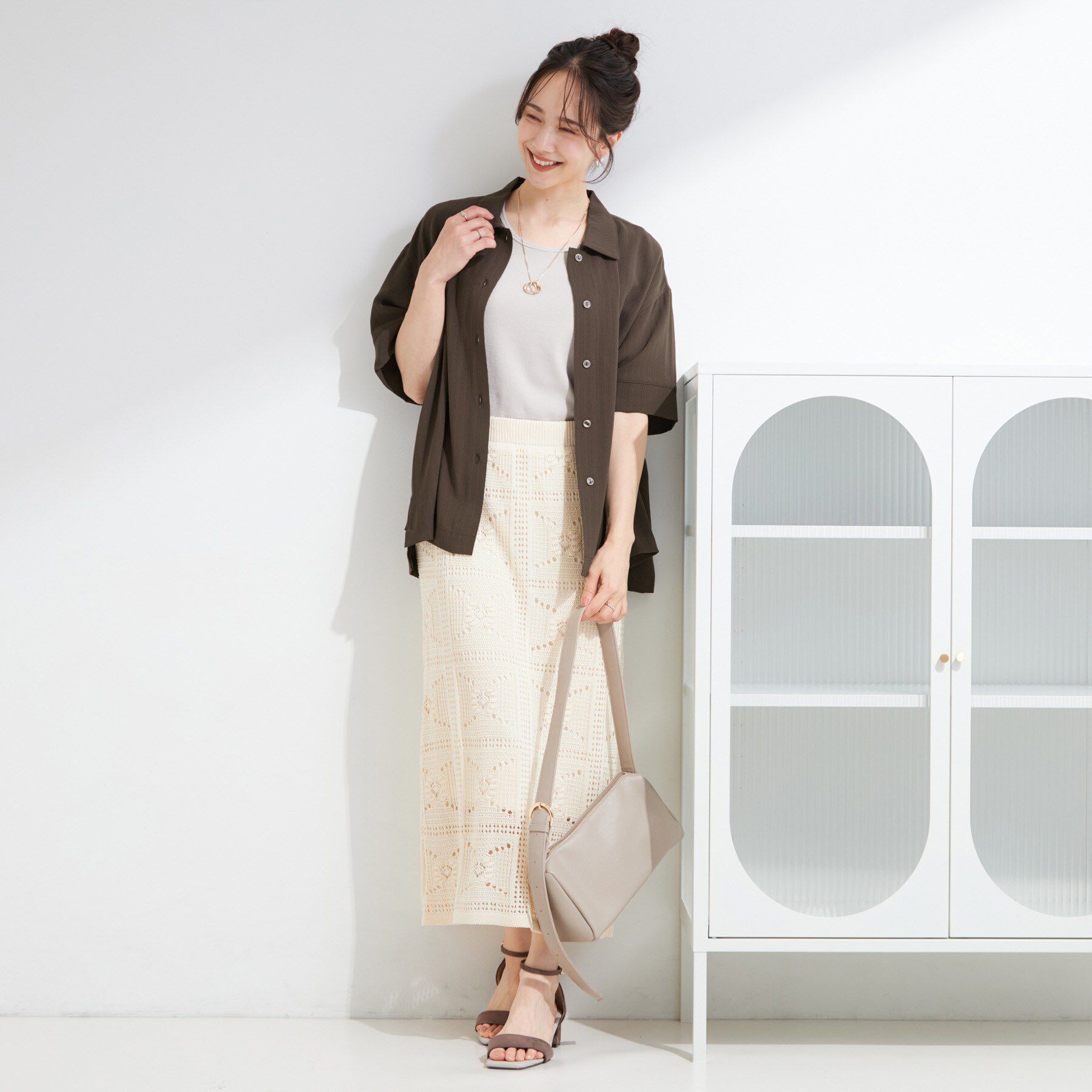 SHOO･LA･RUE「【通気性〇/UV/S-LL】洗濯後しわになりにくい とろみストライプシャツ」|シャツ・ブラウス|