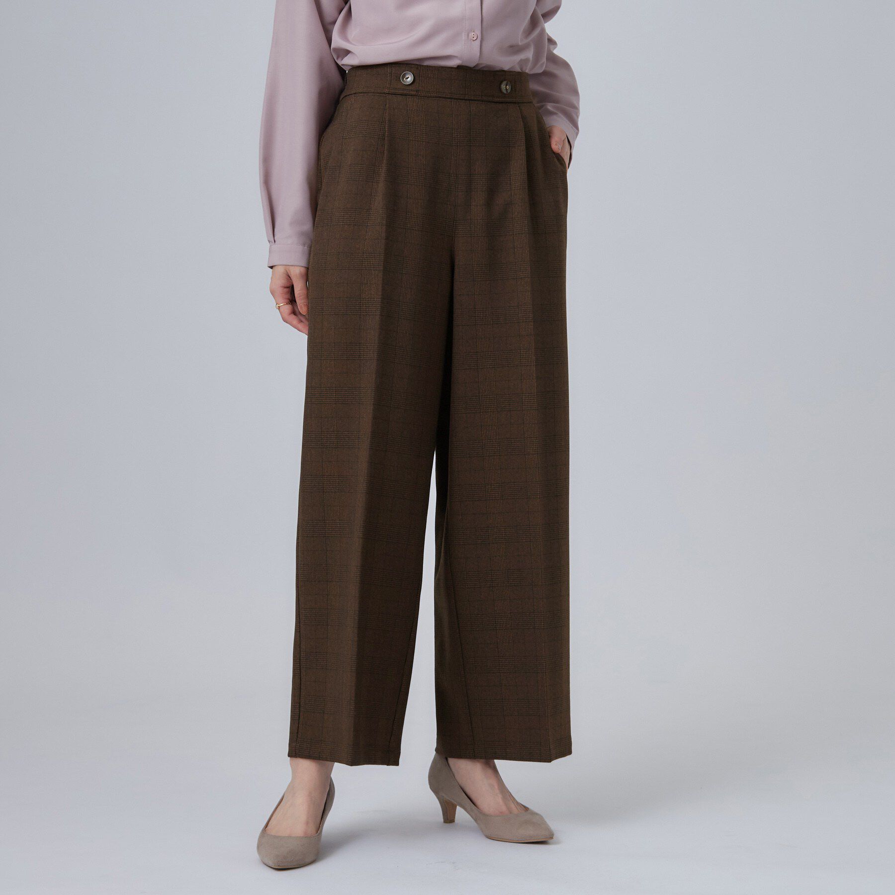 SHOO･LA･RUE「【洗濯後しわになりにくい/着丈が選べる／セットアップ可】ウールフィール センタープレスワイドパンツ」|その他|
