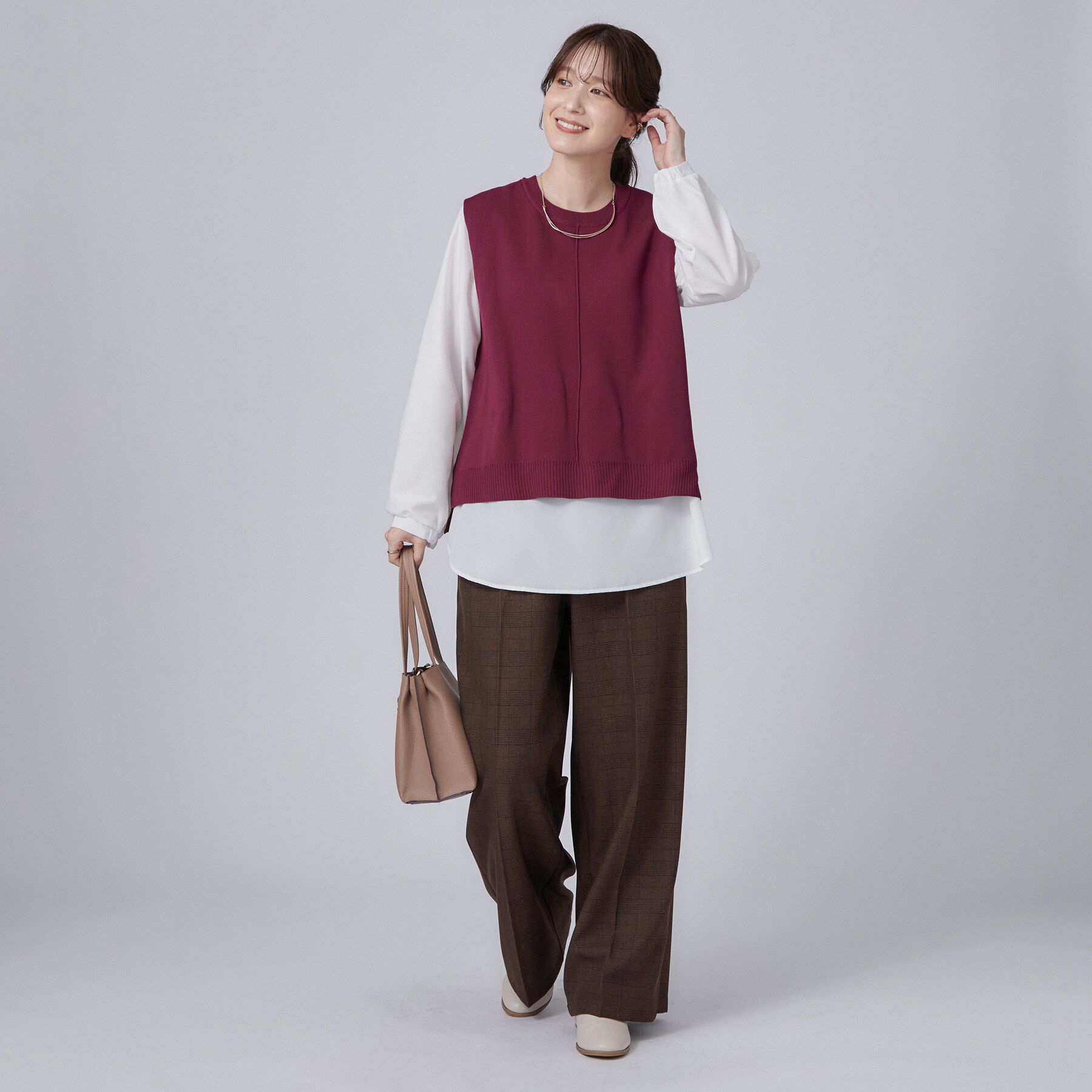 SHOO･LA･RUE「【2点セット/S-LL】着回し自在 スポンディッシュニットベスト＆フレアシャツ」|その他|