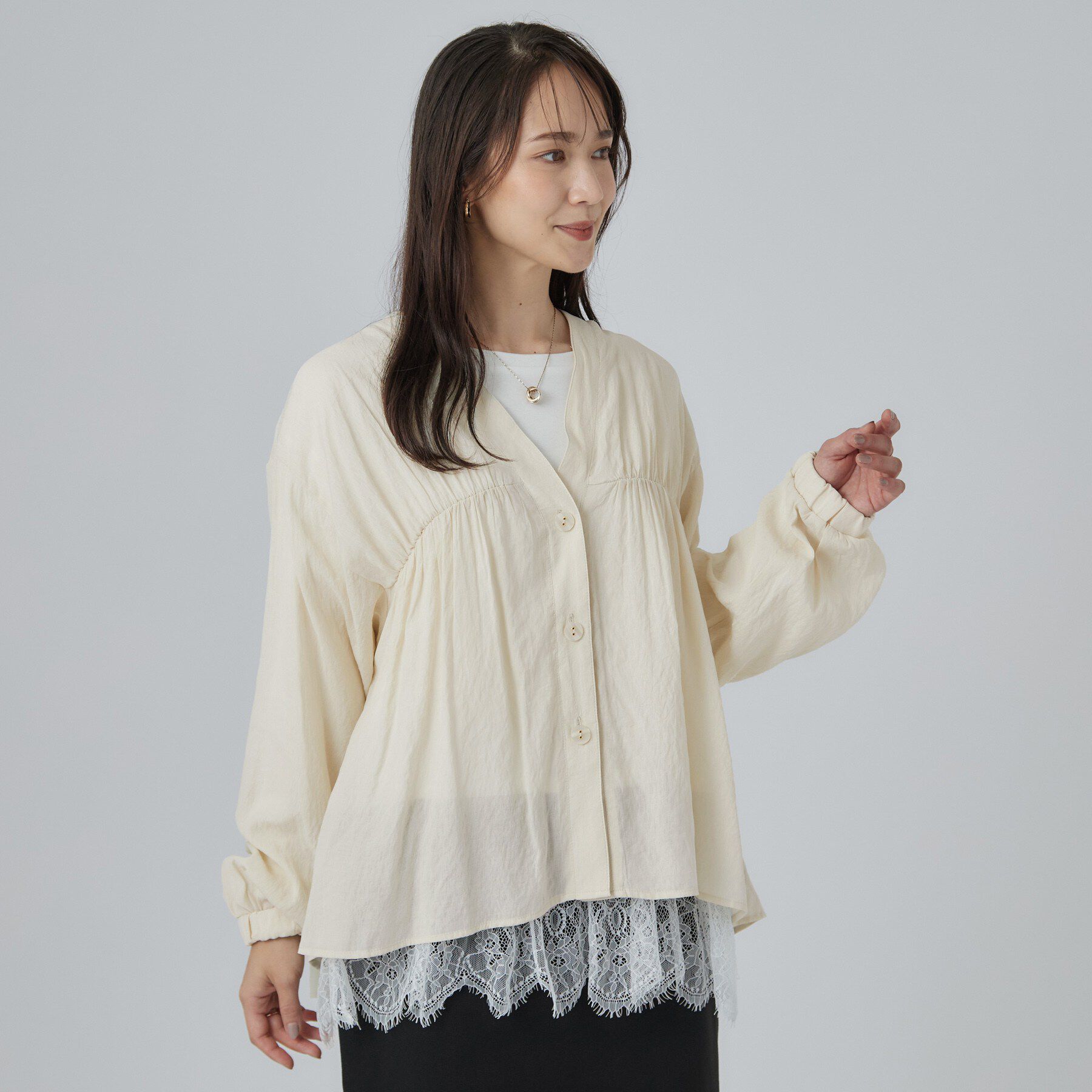 SHOO･LA･RUE「【S-LL/洗濯機可】着痩せシルエット シャーリングシャツカーディガン」|カーディガン|