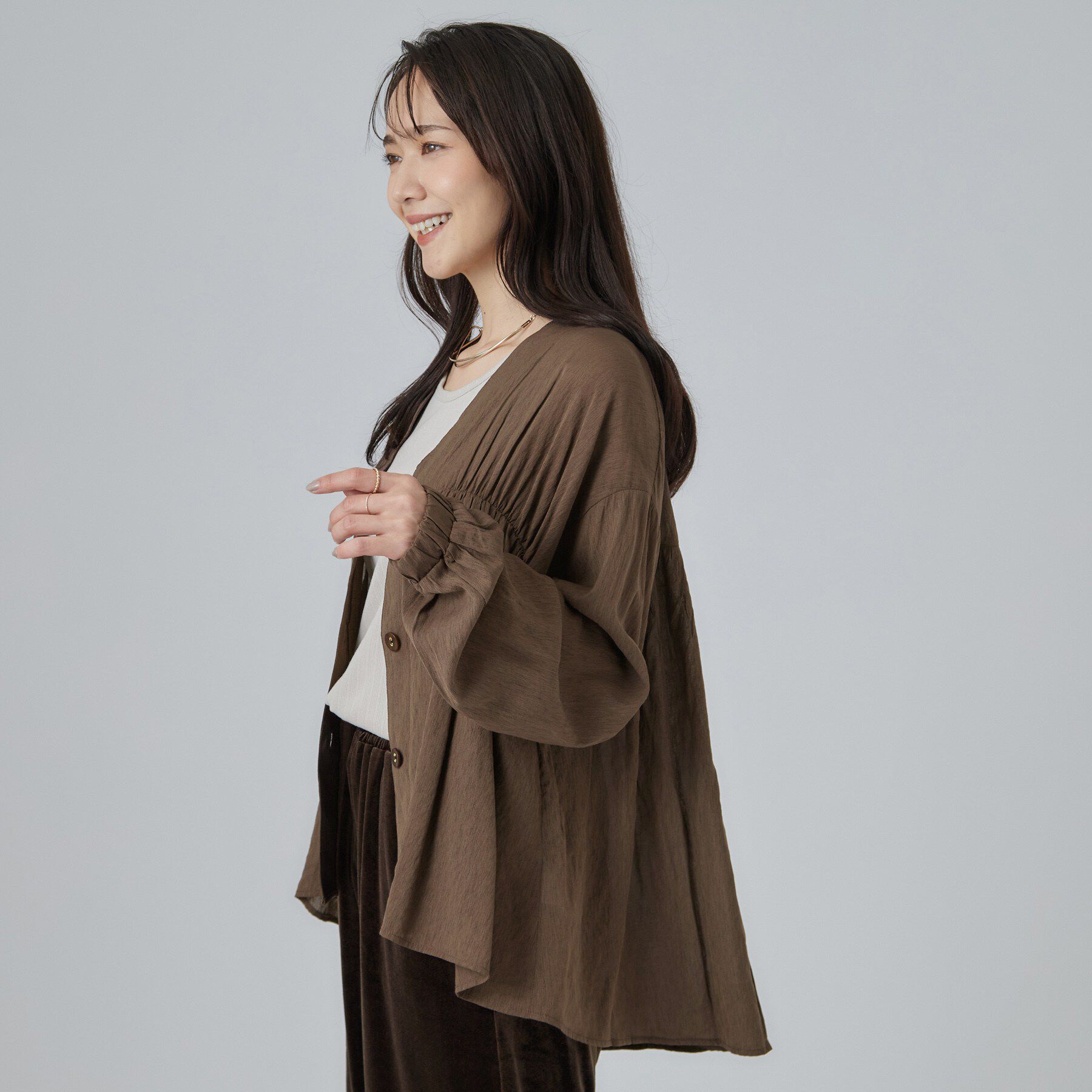 SHOO･LA･RUE「【S-LL/洗濯機可】着痩せシルエット シャーリングシャツカーディガン」|カーディガン|