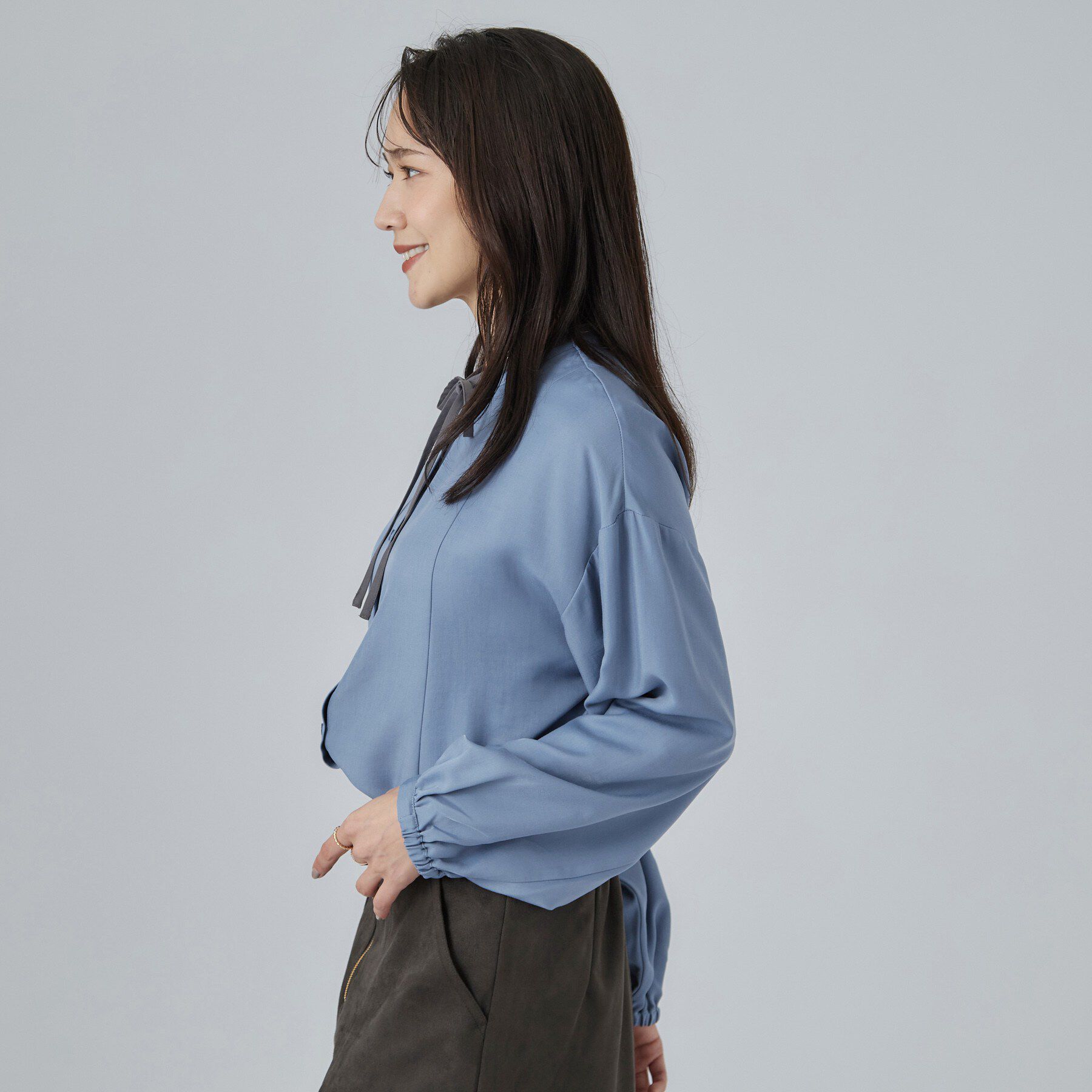 SHOO･LA･RUE「配色取り外しリボン付きフレアブラウス」|シャツ・ブラウス|