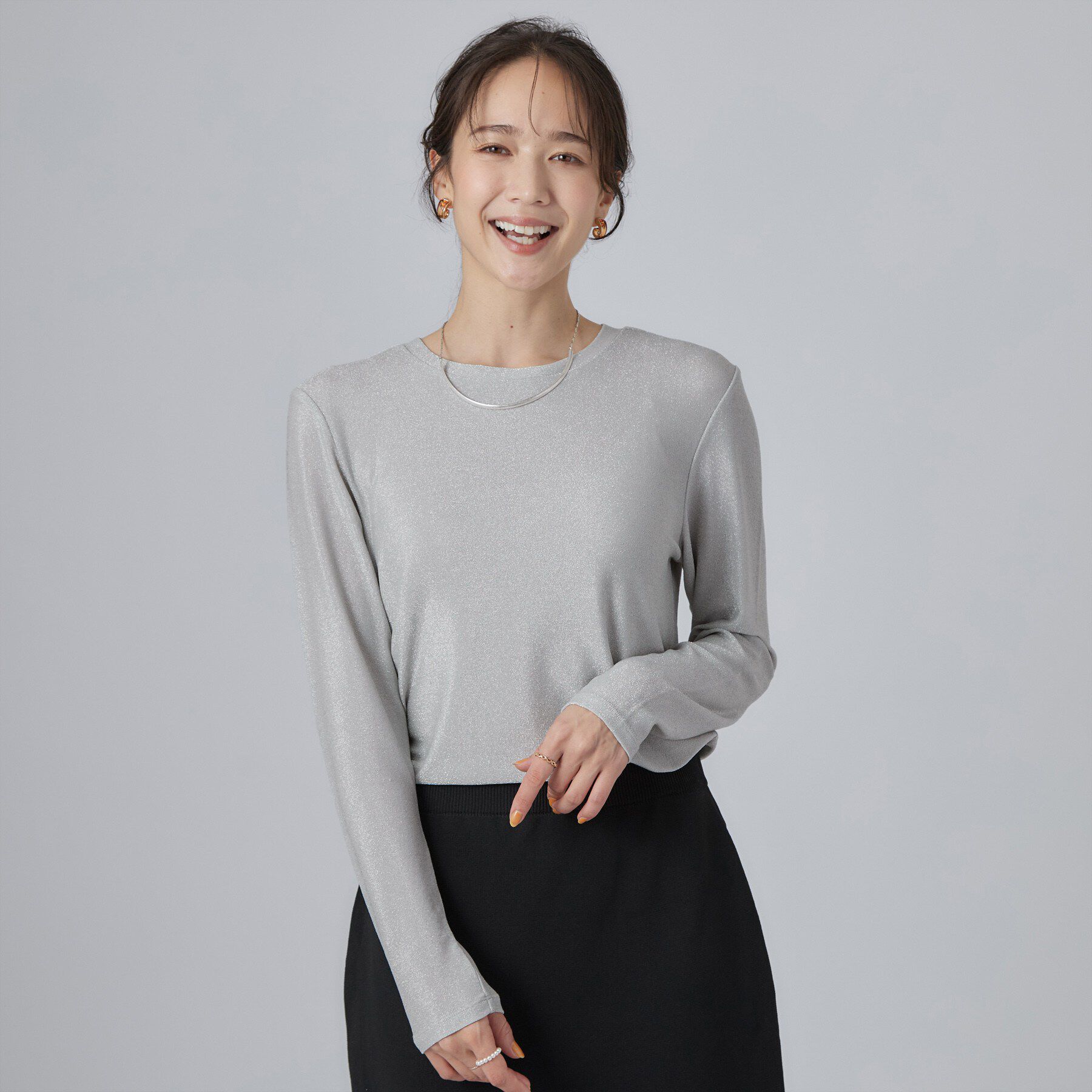 SHOO･LA･RUE「【洗濯機可】インナー使いしやすい ラメロンT」|Tシャツ・カットソー|