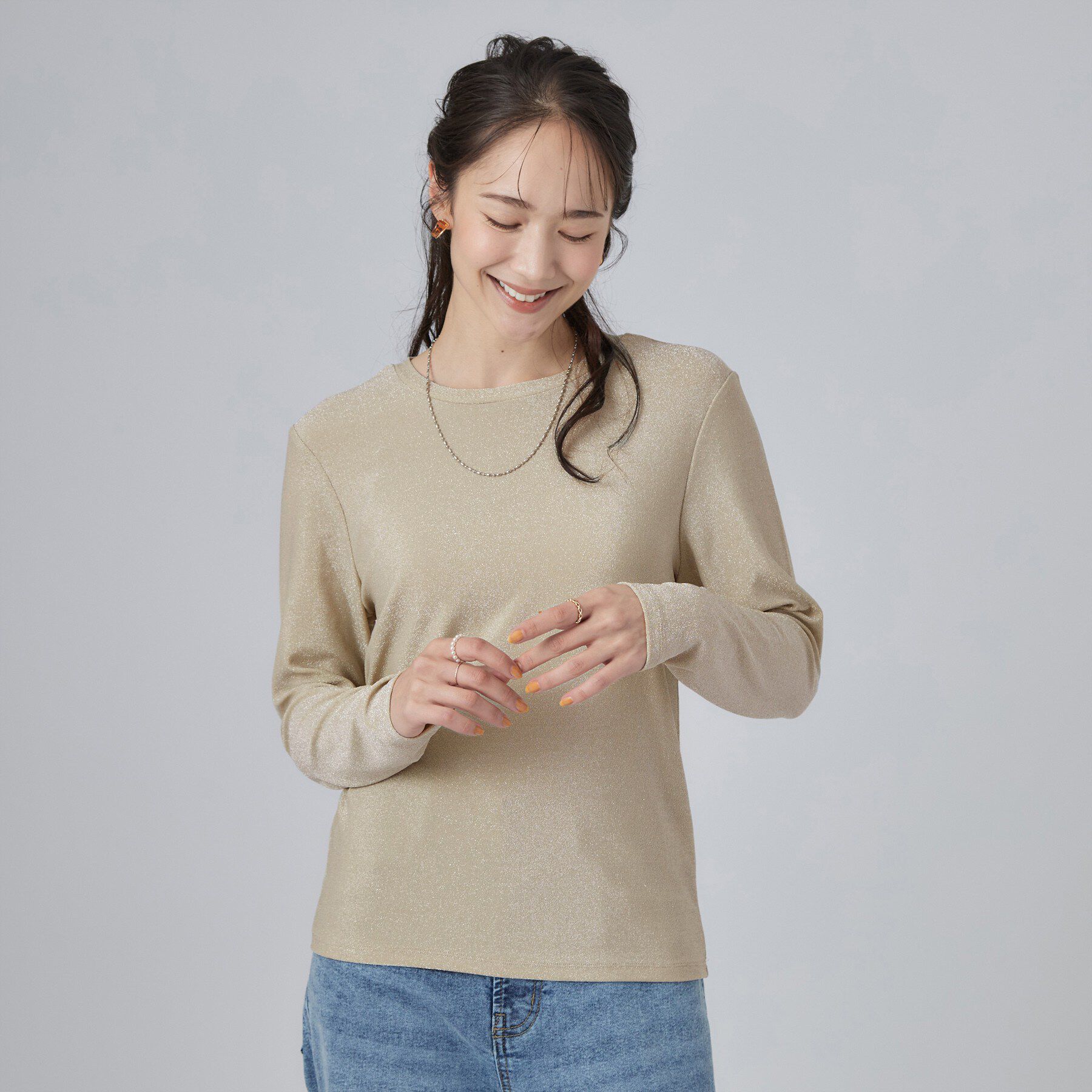 SHOO･LA･RUE「【洗濯機可】インナー使いしやすい ラメロンT」|Tシャツ・カットソー|