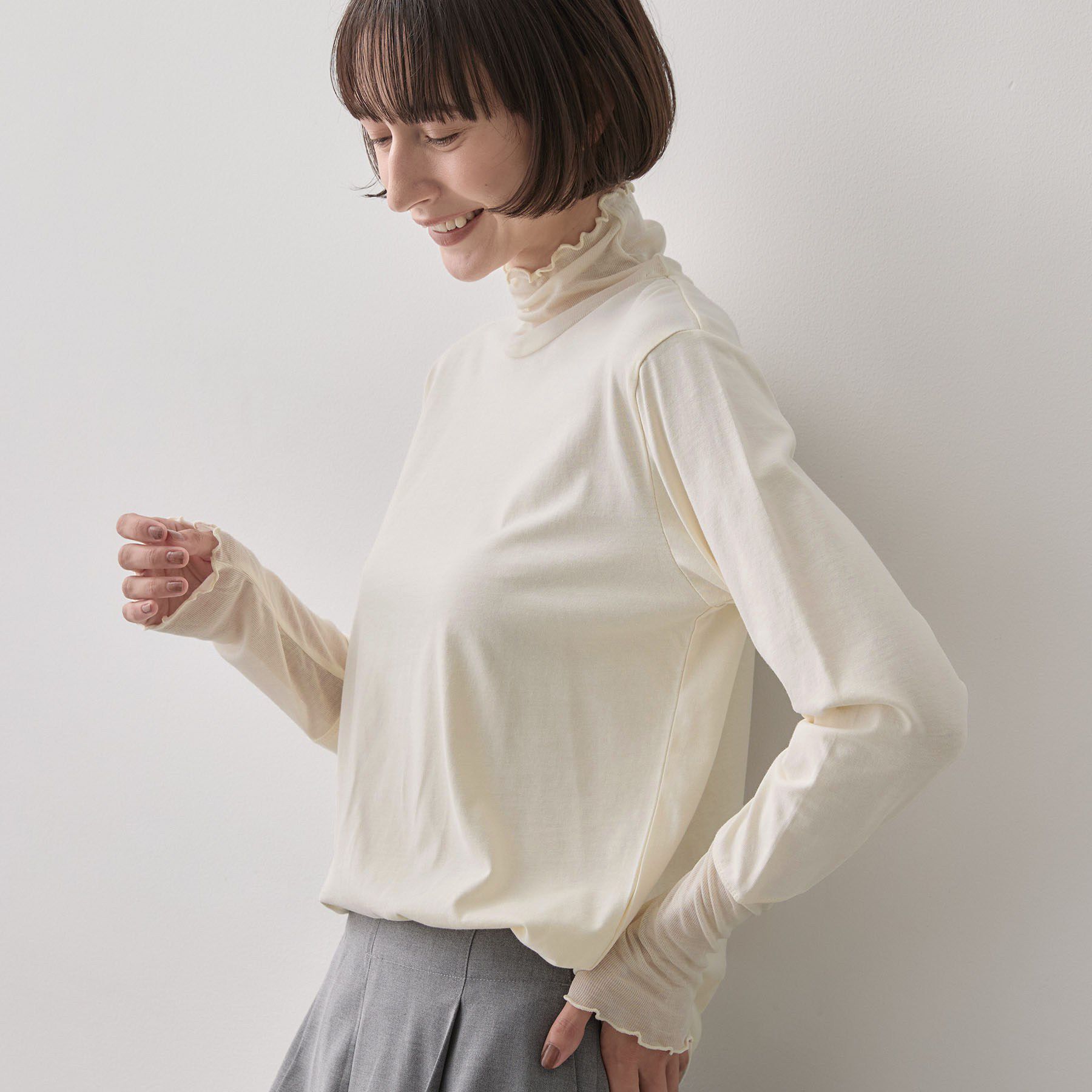 Dessin「【秋のレイヤードアイテム】シアー切り替えタートルプルオーバー」|Tシャツ・カットソー|