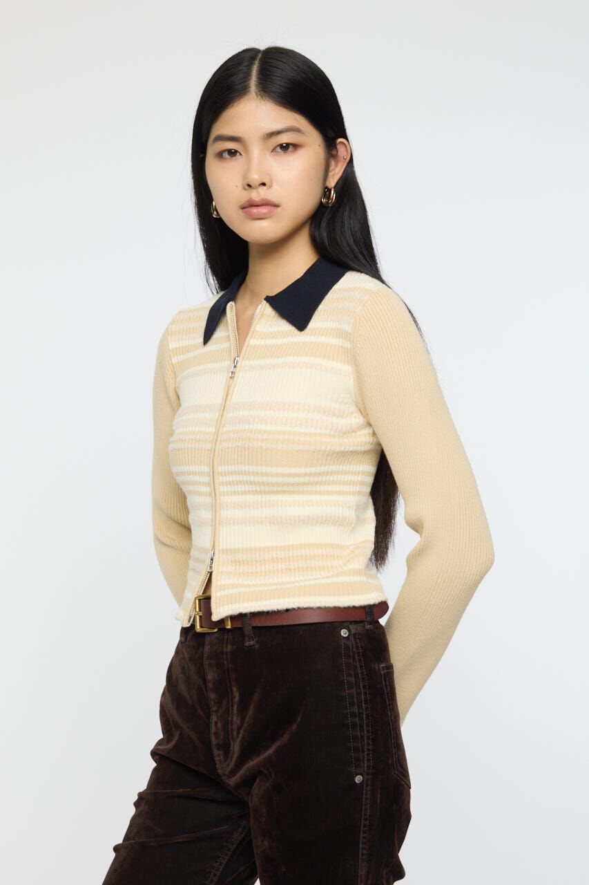 MOUSSY「STRIPE ZIP UP KNIT シャツ」|シャツ・ブラウス|