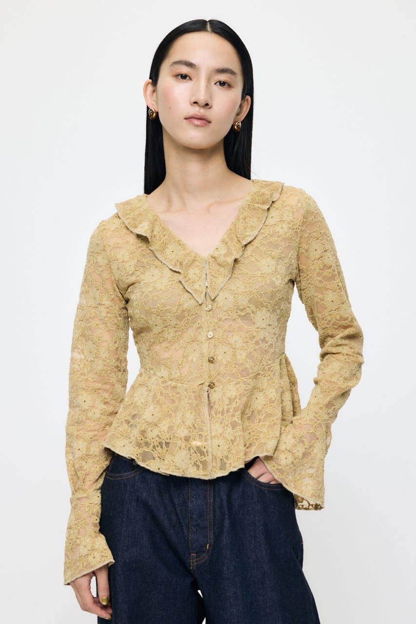 MOUSSY「FRILL LACE ブラウス」|Tシャツ・カットソー|L/GRN1