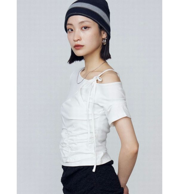 EMODA「アシンメトリーギャザーレイヤートップ」|Tシャツ・カットソー|