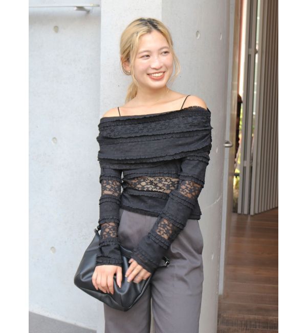 Ungrid「レースオフショルロングスリーブTee」|Tシャツ・カットソー|