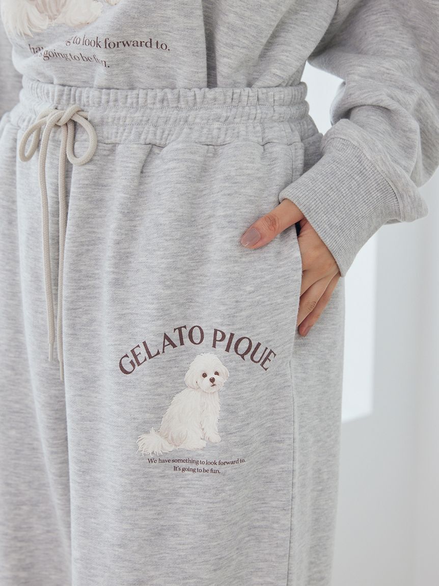 gelato pique「【ONLINE限定】【UVカット】お散歩ドッグワンポイント裏毛プルオーバー&ロングパンツセット」|ルームウェア|