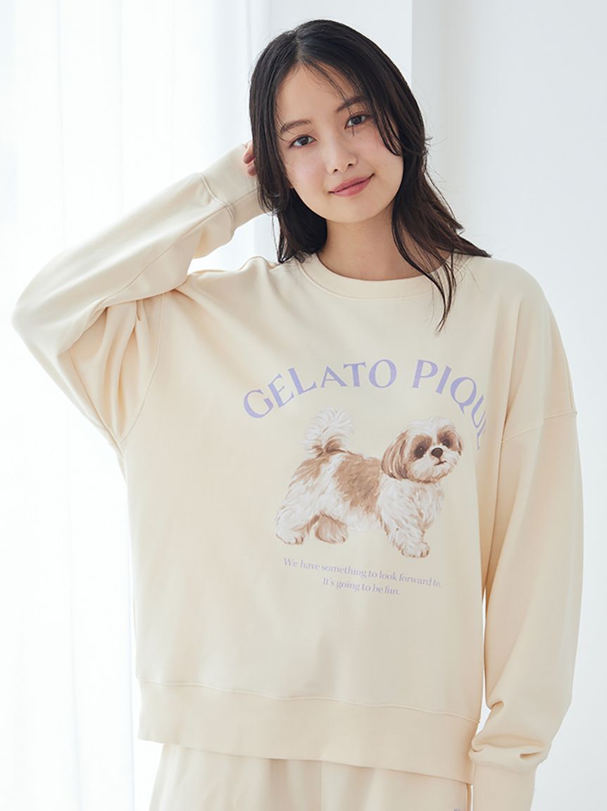 gelato pique「【ONLINE限定】【UVカット】お散歩ドッグワンポイント裏毛プルオーバー&ロングパンツセット」|ルームウェア|