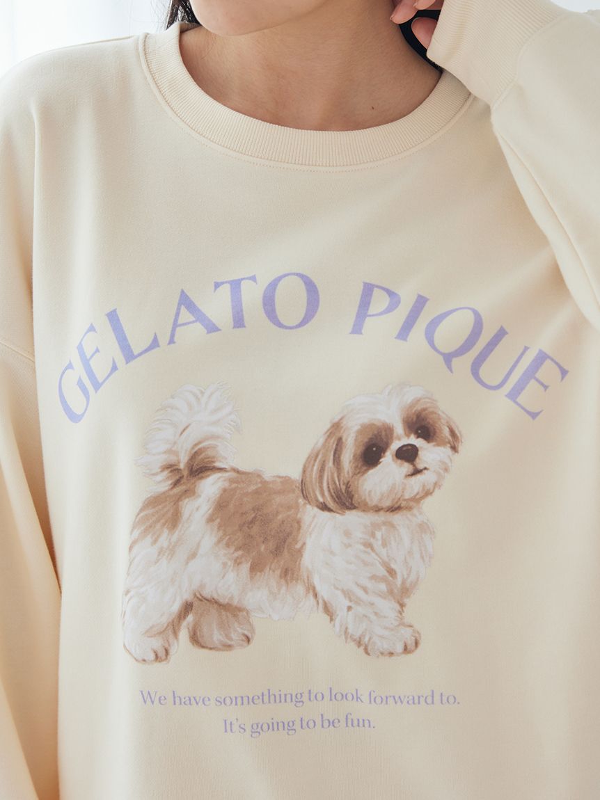 gelato pique「【ONLINE限定】【UVカット】お散歩ドッグワンポイント裏毛プルオーバー&ロングパンツセット」|ルームウェア|