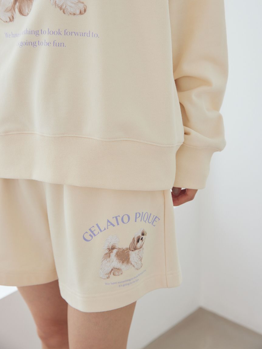 gelato pique「【ONLINE限定】【UVカット】お散歩ドッグワンポイント裏毛プルオーバー&ロングパンツセット」|ルームウェア|